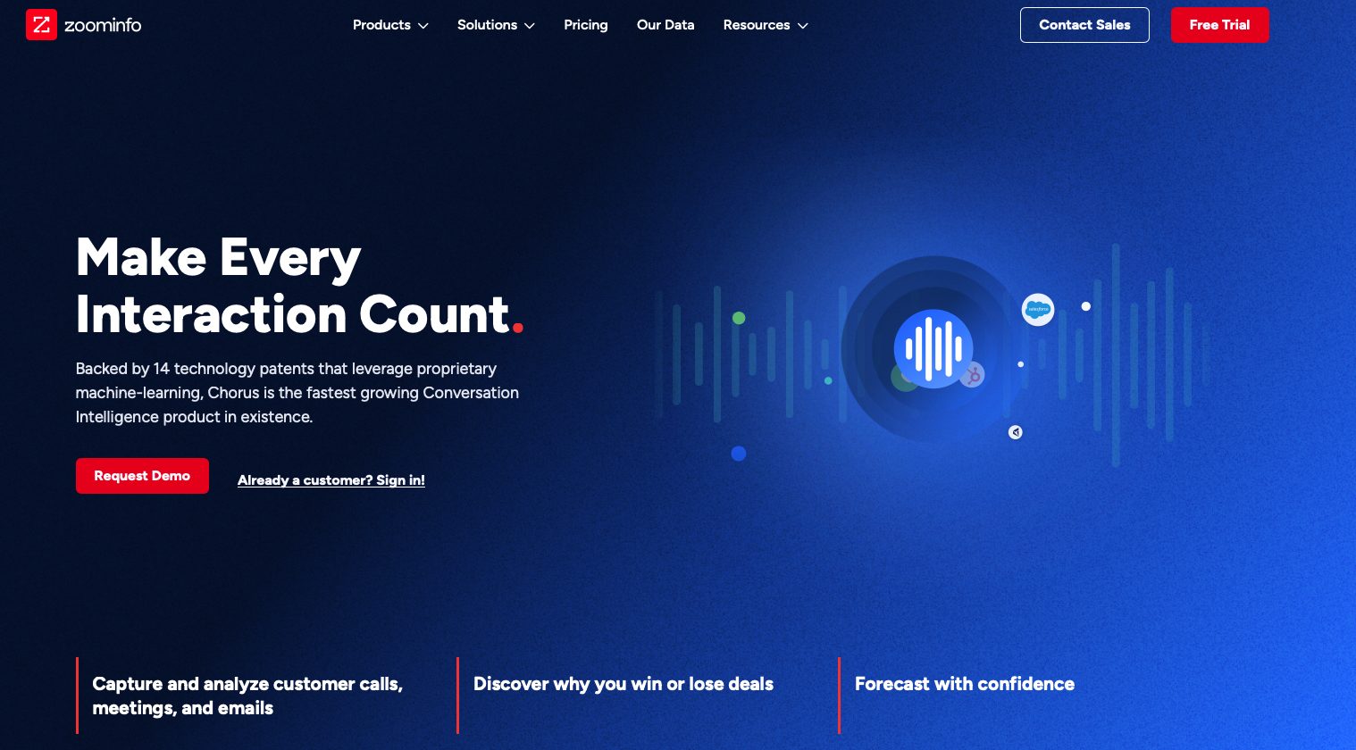 Screenshot of Chorus by ZoomInfo website landing page